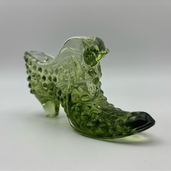 Fenton Other - Vintage Fenton Olive Green Hobnail Cat Glass Shoe Slipper - EUC - 3 1/4”